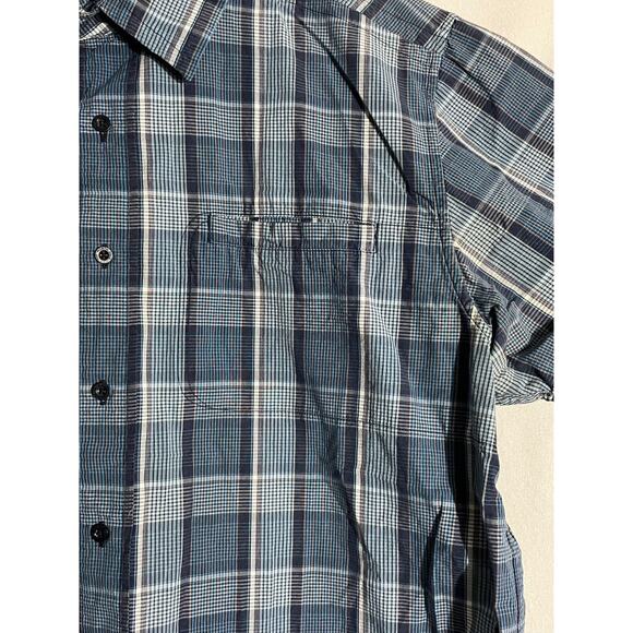 The North Face Mens Sz XL Short Sleeve Shirt Blue Gray Striped Button Up - Picture 2 of 9
